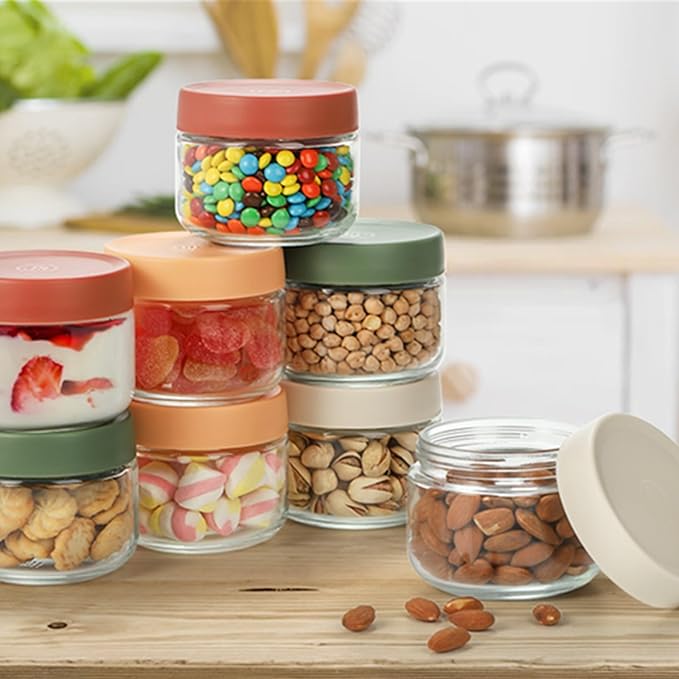 8 Pack Glass Jar with Airtight Lid, 10 oz Overnight Oats Container, Clear Food Yogurt Container to Go, Leak Proof Glass Candy Canning Jars for Food Prep, Spice, Snacks, Jam, Beans, Kitchen
