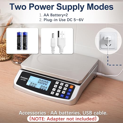 110lb/50kg Commercial Digital Kitchen Scale 0.05oz/1g with Price Computing, 304 Stainless Steel Scale, AA Battery or Plug-in Use and LCD Display for Baking, Cooking Meat, Counting Coins LC300