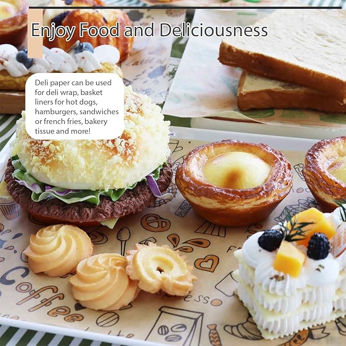 Premium Deli Paper Sheets 8"x12" - 300Pcs Greaseproof Liners for Food Boats, Pre Cut Deli Sandwich Wrappers, Best Kraft Food Wrapping Paper Sheets for Picnic, Festival, Fair or BBQ.