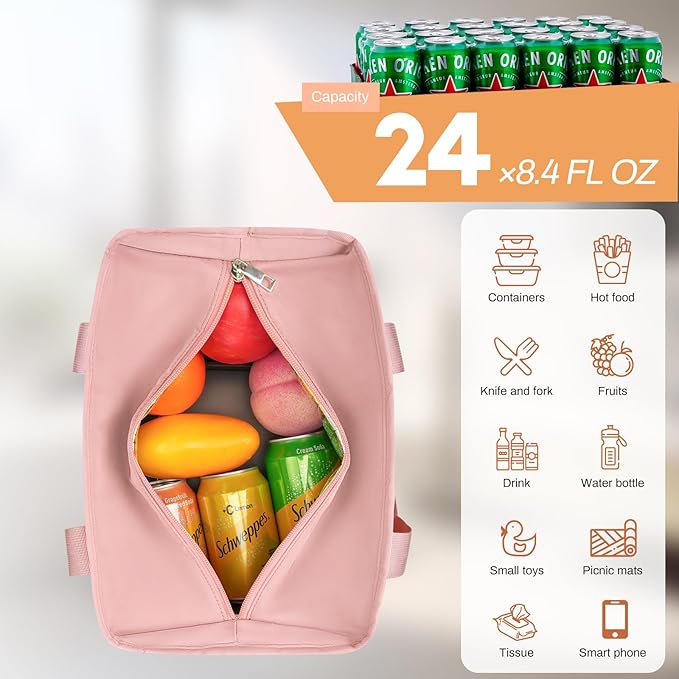 Pink Lunch Box for Women,Insulated Lunch Bag for Adults,Leakproof Lunch Tote Bag Cooler for Work,Picnic,School,Party
