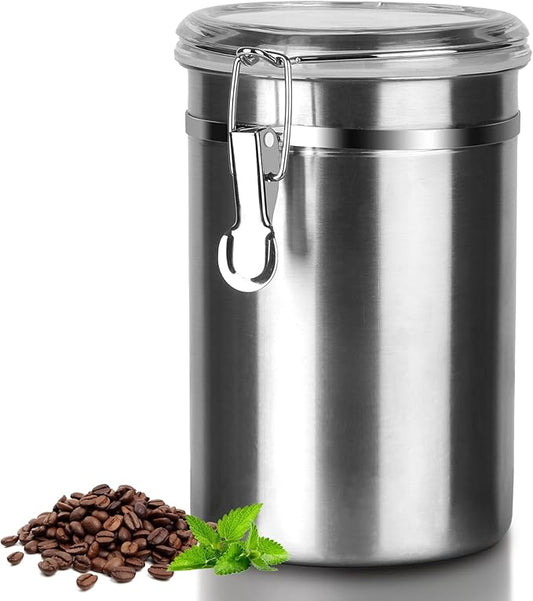Stainless Steel Food Container with Clear Lids Airtight Storage Container Stackable Small Canisters Kitchen Pantry Storage for Cereal, Snacks, Candy, Herbs, Spices, Sugar, Tea (Sliver)
