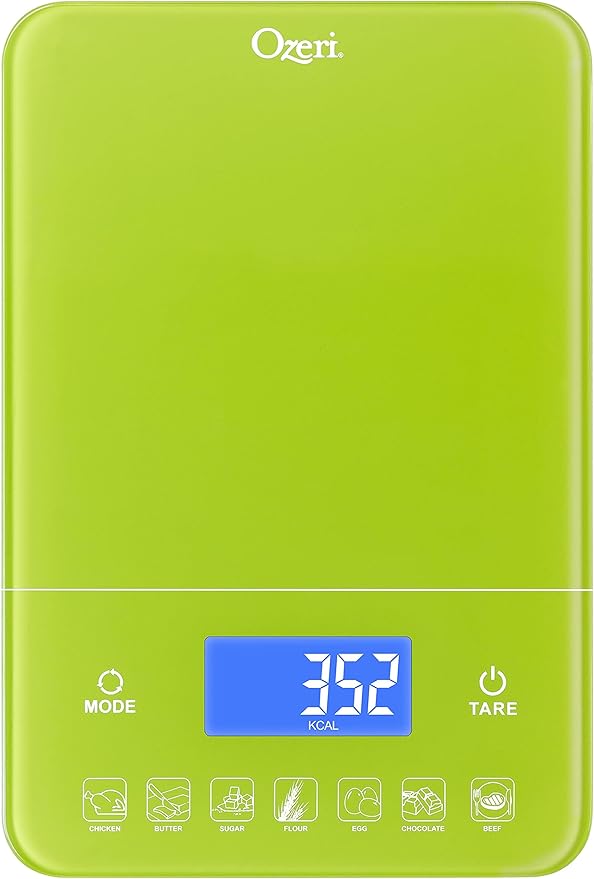 Ozeri Touch III Digital Kitchen Scale with Calorie Counter, 22 lbs (10 kg), Lime Green