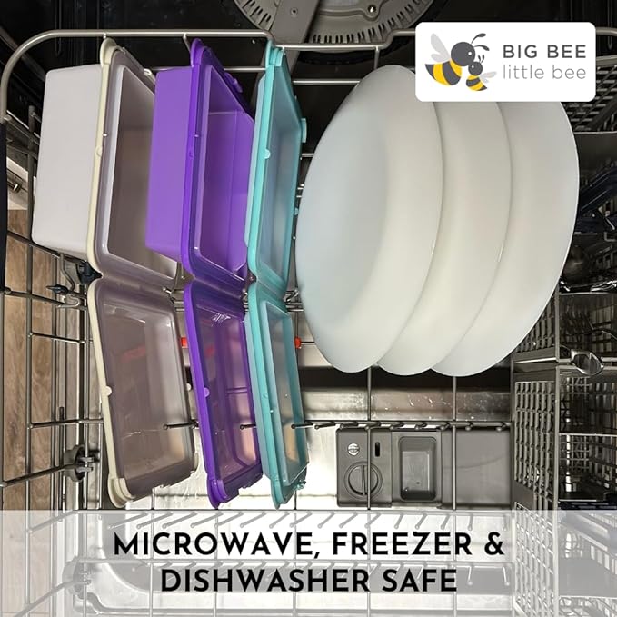 Big Bee, Little Bee - SoftShell Reusable Silicone Food Storage Container with Connected Clamshell Lid, Easy to Clean, Snaps Closed, Microwave, Freezer & Dishwasher Safe (Stone)