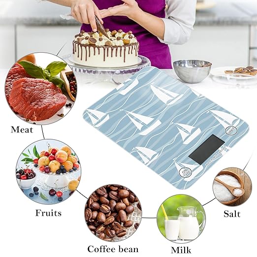 Food Scale Kitchen Scale for Baking Cooking Digital Food Weighing Measuring Scale Small Waterproof Electric Food Scale Sailboats Blue