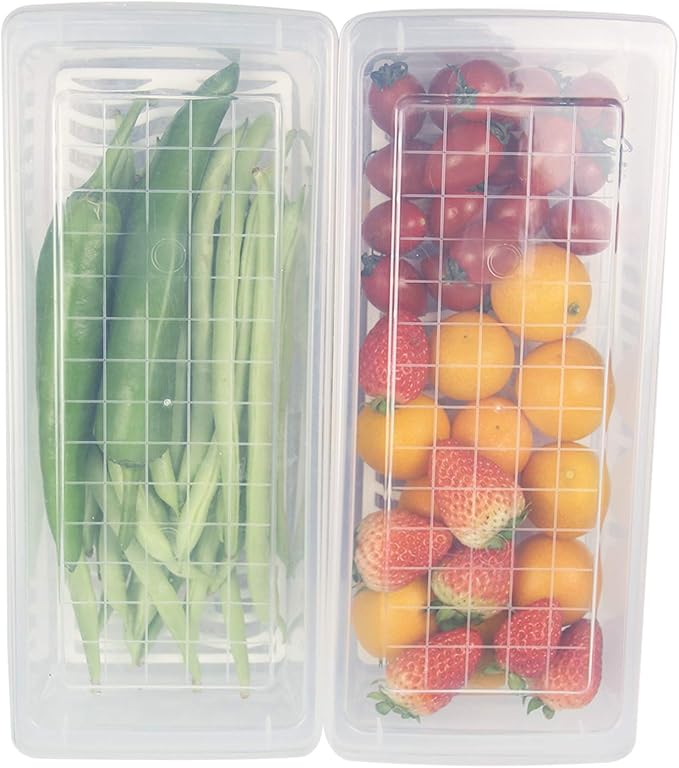 Food Storage Container, Plastic Food Containers with Removable Drain Plate and Lid, Stackable Portable Freezer Storage Containers - Tray to Keep Fruits, Vegetables, Meat and More (4,Small)