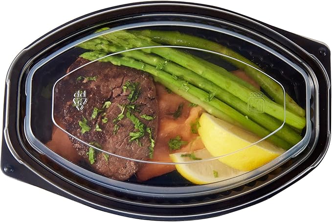 RW Base 16 Ounce Meal Prep Containers, 100 Microwavable To Go Containers With Lids - Disposable, Freezable, Black Plastic Oval Food Containers, Pack Hot And Cold Food, For Takeaway - Restaurantware