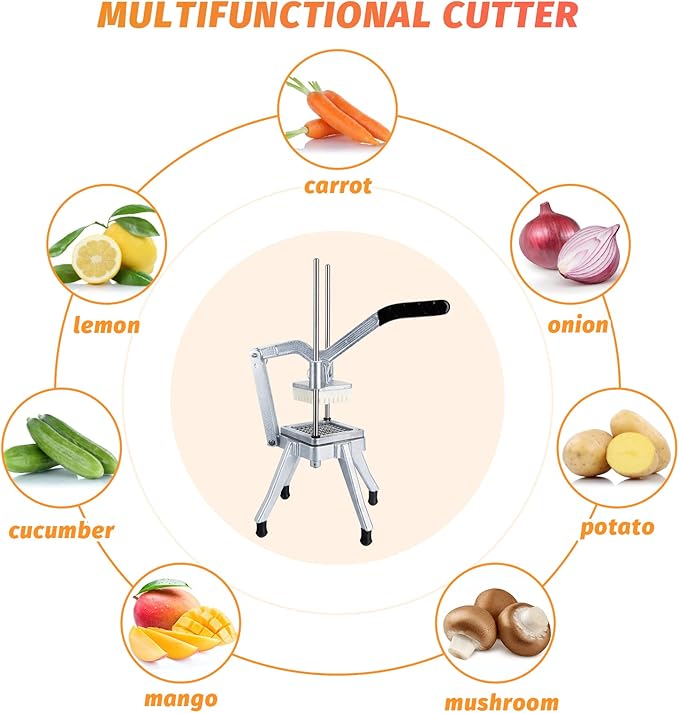 Commercial Vegetable Chopper w/4 Replacement Blades Stainless Steel French Fry Cutter Onion Potato Dicer & Slicer Chopper Vegetable Fruit Cutter for Restaurants & Home Kitchen