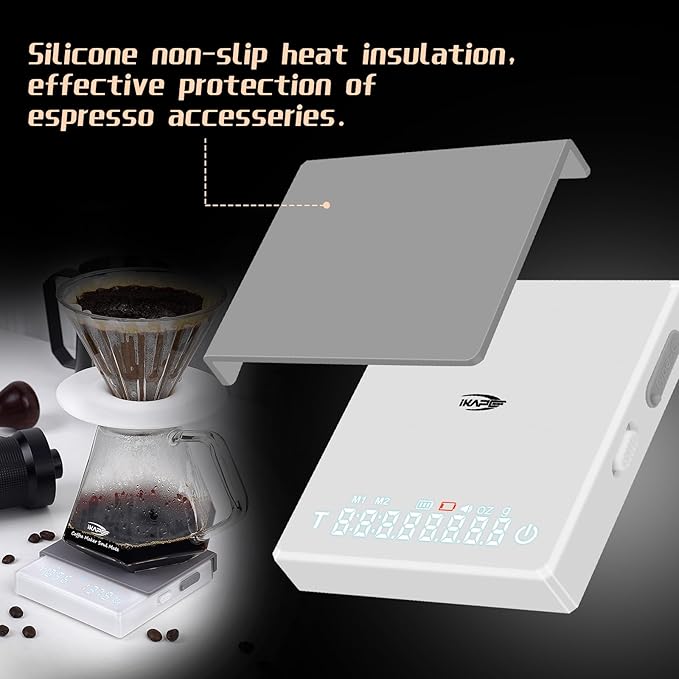 IKAPE Digital Mini Coffee Scale with Timer, 2kg/0.1g High Precision Rechargeable Drip Espresso Scale with Tare Function, LED Display(White)