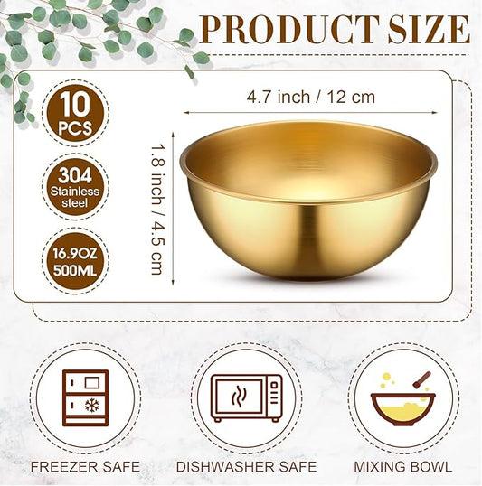 Nuogo 10 Pcs Stainless Steel Gold Mixing Bowls Gold Esthetician Bowls for Wedding Party 4th of July Baking Prepping Serving Facial Food Salad Fruit Snack Soup Cereal (4.7 Inch)