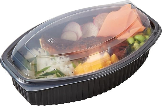 Restaurantware RW Base 32 Ounce Meal Prep Containers, 100 Microwavable To Go Containers With Lids - Disposable, Freezable, Black Plastic Oval Food Containers, Pack Hot And Cold Food, For Takeaway