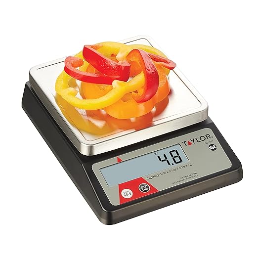Taylor TE10FT 11-Pound Commercial Digital Portion Control Scale, 11 lb (5 kg) in 0.1 oz (1 g) Food and Cooking Scale, Tare and Hold Function, NSF, Stainless Steel Platform