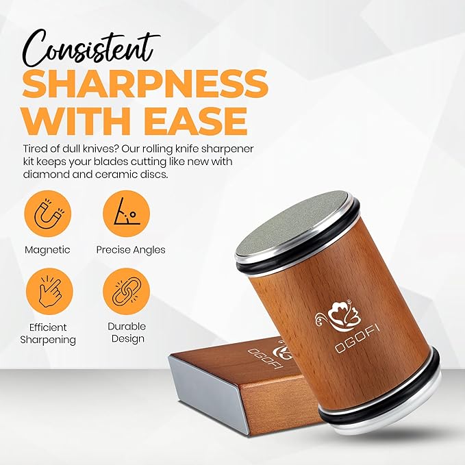 Rolling Knife Sharpener with Diamond and Ceramic Discs – 15° & 20° Magnetic Angle, Ideal for Kitchen Knives, Pocket Knives and Chef Tools – Razor-Sharp Blade Sharpening Kit