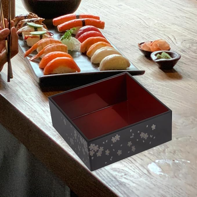 Amosfun Traditional Japanese Bento Lunch Box 3-tiers Sushi Tray Plastic Lacquered Snack Box with Lid Meal Container for Home Restaurant