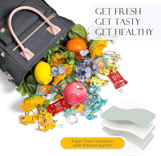 Deluxe Large Insulated Lunch Bag Box Women - Leakproof Waterproof Cooler with Multi Pockets Removable Strap for Work Picnic - Teacher Mothers Day Christmas Birthday Gifts