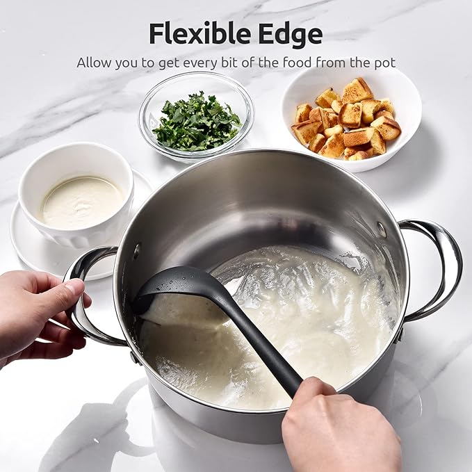 U-Taste 10 Piece Measuring Cups and Spoons Set in 18/8 Stainless Steel, and 600ºF Heat Resistant 13 inch Large Non-Stick Silicone Soup Ladle (Black)