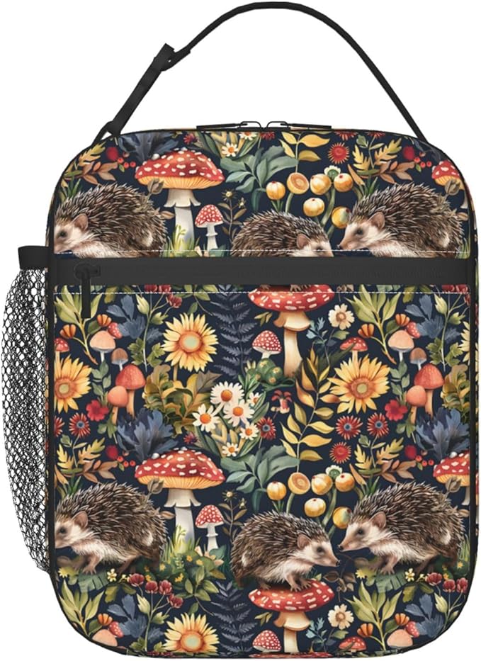 Insulated Lunch Box for Kids Boys Girls, Reusable Lunch Bag for School, Office, Work, Picnic, Travel, Forest Hedgehog Mushroom Lunch Box