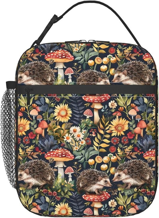 Insulated Lunch Box for Kids Boys Girls, Reusable Lunch Bag for School, Office, Work, Picnic, Travel, Forest Hedgehog Mushroom Lunch Box
