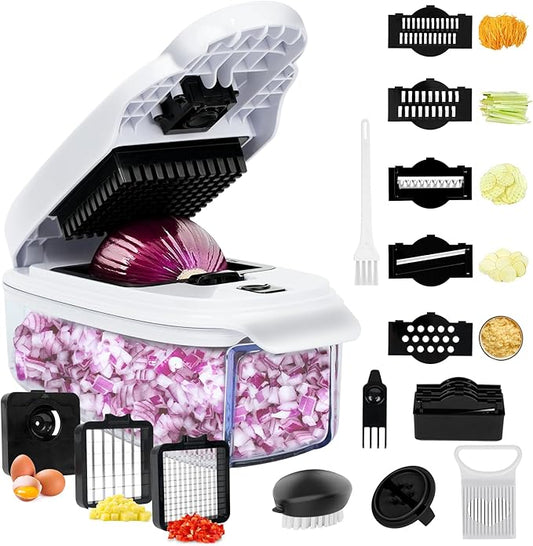 Baby Food Chopper with Ultra-Thin 2mm Slicer, Apple Grater & Egg Separator for Keto Diet & Fitness (White & Black 10in1)