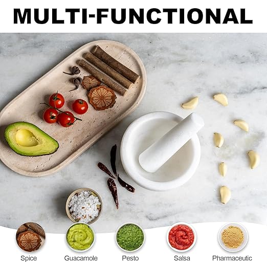 Koville Natural Marble Mortar and Pestle Set, 5" Unpolished Heavy Duty Grinder Bowl for Kitchen, Guacamole, Salsa, Pill Crusher, Spice, Herb, Marble Bowl for Kitchen Counter(Rough Surface Finished)