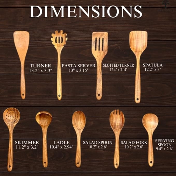 9-Piece Wooden Cooking Utensil Set – Premium Wood Kitchenware for Nonstick Cookware, Heat-Resistant & Durable Wooden Spoons and Spatulas – Eco-Friendly Kitchen Tools for Stirring & Serving