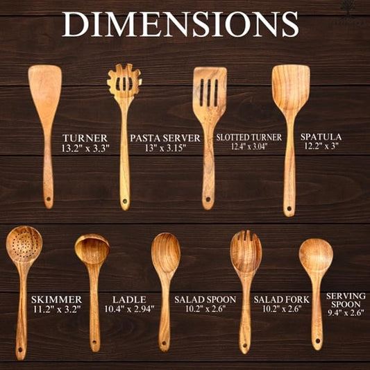 9-Piece Wooden Cooking Utensil Set – Premium Wood Kitchenware for Nonstick Cookware, Heat-Resistant & Durable Wooden Spoons and Spatulas – Eco-Friendly Kitchen Tools for Stirring & Serving