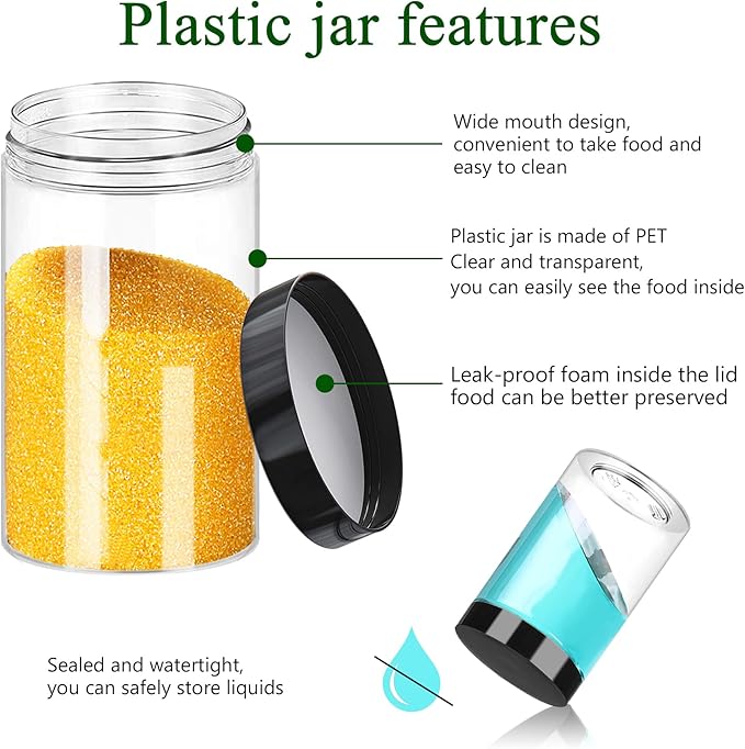Plastic Jars with Lids 6OZ 42PCS Small Empty Slime Cosmetics Containers Clear Gift Food Jars Round PET Cream Jars with Black Lids Pen Labels for Kitchen Storage Spices Dry Food Body Butter