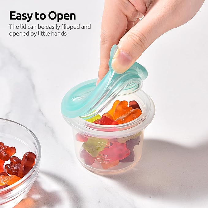 U-Taste 2oz Silicone Food Container: Mini Kitchen Storage with Airtight Lid, Freezer & Microwave Safe, Dip Box with Date Marking Circle, Clear Round Stackable for Sauce, Dressing, Condiment -Aqua Sky