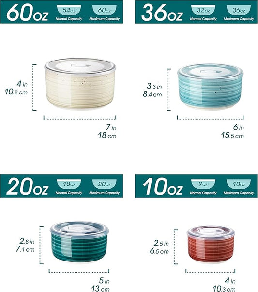 vancasso Bonbon Ceramic Mixing Bowls with Lids Set of 4, Multi-color Nesting Serving Bowls for Food Prep, Storage, Microwave and Dishwasher Safe, 60/36/20/10 oz, Stylish and Functional Design
