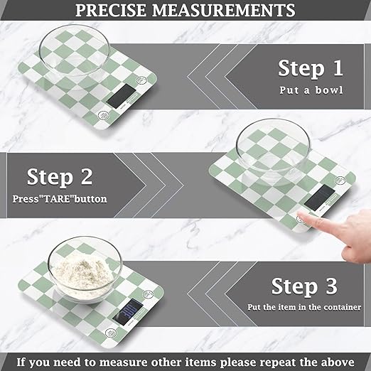Food Scale Kitchen Scale for Baking Cooking Digital Food Weighing Measuring Scale Small Waterproof Electric Food Scale Checkered Green and White