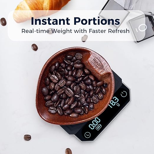 IKAPE Mini Digital Coffee Scale with Timer, 2kg/0.1g Precision, Rechargeable, Drip Espresso & Pour-Over, Tare Function, LED Display (Silver)