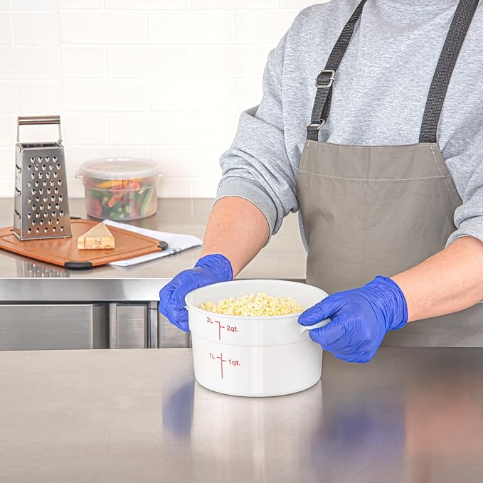 Restaurantware-Met Lux 2 Quart Food Storage Containers, 10 White Storage Containers - Lids Sold Separately, Red Volume Markers, Dishwashable Containers, Side Handles, For Storing Foods