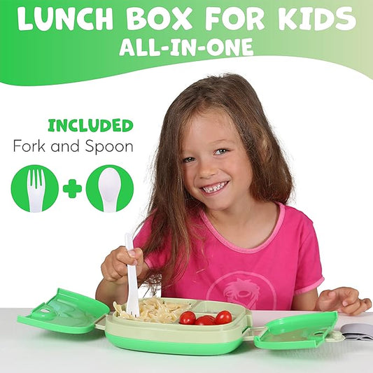 Umami All-in-1 Bento Box for Kids, Ice-pack & Utensils Included, 100% Leakproof & BPA free, Parents' favorite Lunch Box Kids (Green, 27 oz)