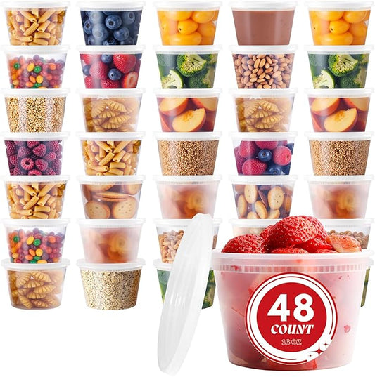 48 Sets Deli Containers with Lids,16oz Plastic Food Storage Containers,Leakproof Soup Container with Airtight Lids,Freezer Storage Container for Soup,Stackable,Dishwasher,Microwave Safe