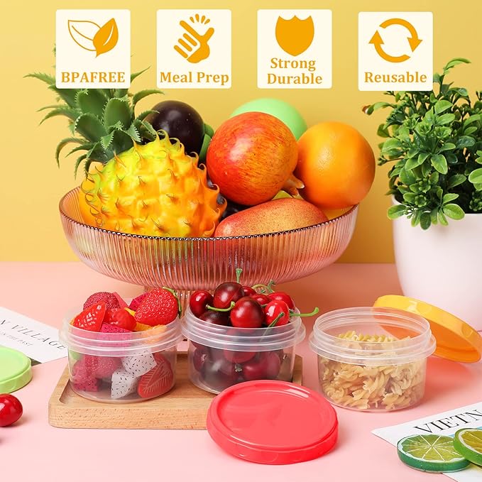 Sieral 36 Pack 8 oz/ 250 ml Freezer Containers with Lids Plastic Twist Top Deli Jars Reusable Freezer Storage Containers for Food Round Wide Mouth Lunch Snacks(Red, Green, Yellow)