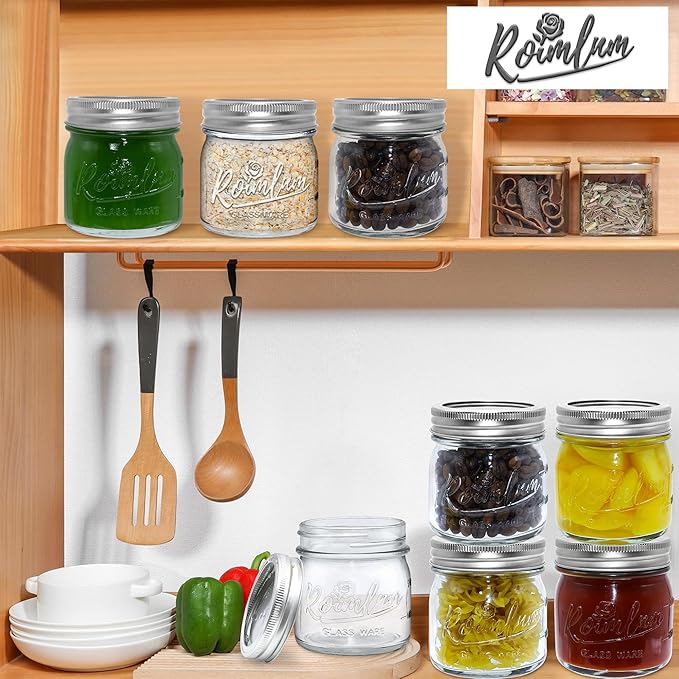 24 Pack 8 oz Mason Jars with Airtight Lids and Bands, Mini Glass Canning Jar for Food Storage Pickling, Regular Half Pint Jar for Kitchen Spice, Jam, Jelly, Overnight Oats, Baby Foods