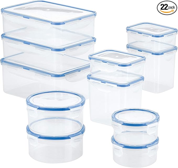 LOCK & LOCK Easy Essentials Food Storage lids/Airtight containers, BPA Free, 22 Piece, Clear