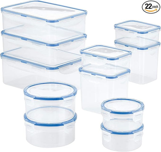 LOCK & LOCK Easy Essentials Food Storage lids/Airtight containers, BPA Free, 22 Piece, Clear