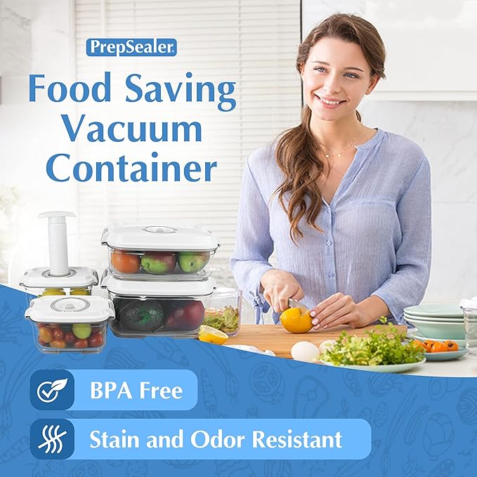 Food Storage Vacuum Container 4-piece Container with Maunal Pump, BPA free, Tritan, Keep food and ingredients fresh up to four times longer than conventioal storeage.