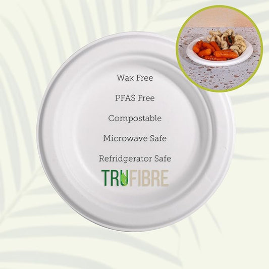 6" Paper Plates, Compostable Bagasse Food Container, Disposable, Microwave Safe for Lunch, Dinner, Party, Supplies, Events, Bulk, 125 Pack