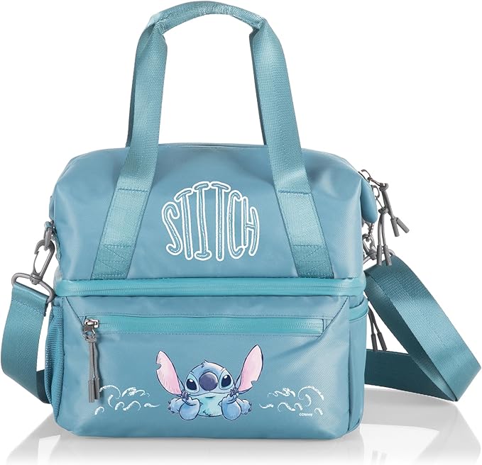 PICNIC TIME Disney Lilo & Stitch Tarana Insulated Lunch Bag Made from Recycled Material, Lunch Box with Picnic Set, Upcycled Lunch Cooler Bag, (Aurora Blue)