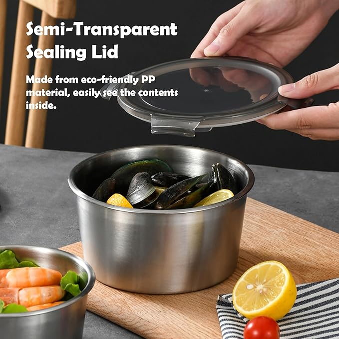 Stainless steel food storage containers leak proof & airtight lids for Kitchen,stainless steel bowl,meal prep lunch box,freezer and microwave safe (4-piece)