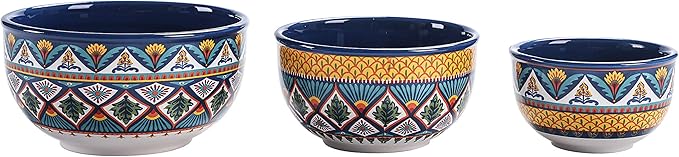 Bico Havana Ceramic Bowl with Air Tight Lid Set of 3(27oz, 18oz, 9oz each), Prep bowls, Food Storage Bowl for Salad, Snacks, Fruits, Microwave and Dishwasher Safe