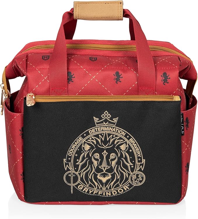 PICNIC TIME Harry Potter Gryffindor On The Go Lunch Cooler, Soft Cooler Lunch Box, Insulated Lunch Bag, (Black with Red Accents)