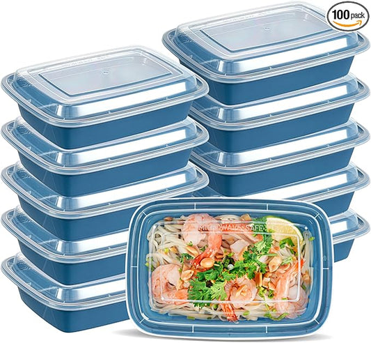 Asporto 24 Ounce Take Out Containers, 100 Food Containers With Lids - Microwavable, Disposable, Midnight Blue Plastic To Go Food Containers, No BPA, For Take Out And Delivery - Restaurantware