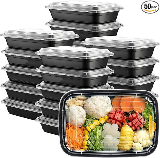 Comfy Package [28 oz - 50 Count 1 Compartment Meal Prep Containers Reusable - Microwaveable, Dishwasher and Freezer Safe, BPA-Free, Portion Control and Convenience Food Storage with Lids, Stackable