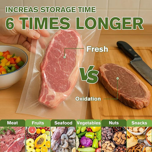 FUNFERY Precut Vacuum Sealer Bags for Food, 100 Gallon 11" x 16", Food Long-Term Storage and Sous Vide Commercial-Grade Bag, BPA Free for Microwave, Boiling,Sous Vide, Refrigerator