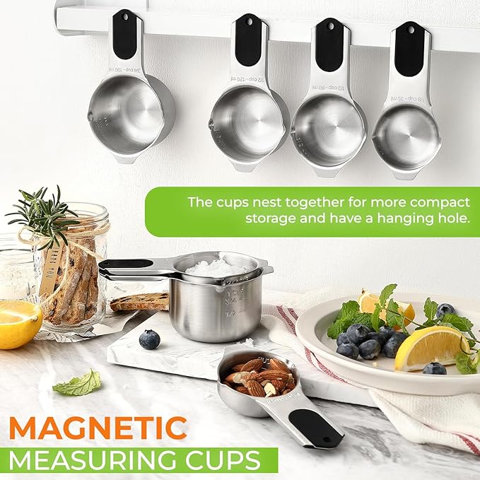 Spring Chef Premium Swivel Vegetable Peeler, Pink & Stainless Steel Magnetic Measuring Cups, Set of 7, Black - 2 Product Bundle