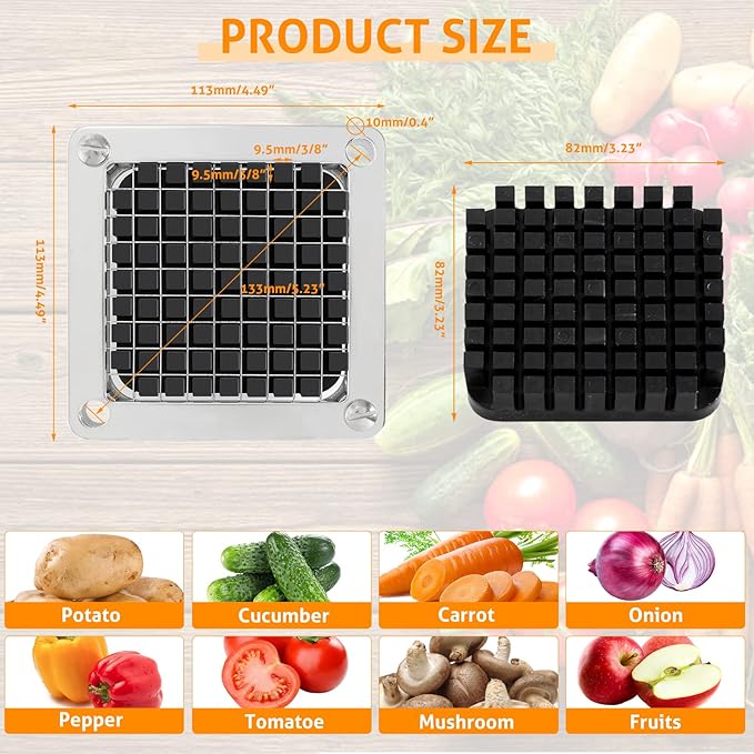WICHEMI Replacement Chopper Blade 3/8" Blade Commercial Vegetable Chopper Stainless Steel Onion Chopper Dicer Blades and Pusher Block for Tomato Dicer French Fry Cutter (2 Pack)
