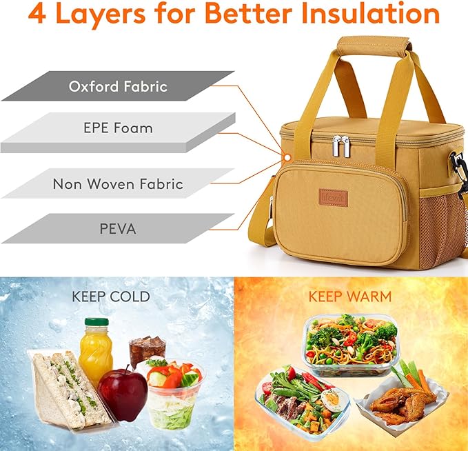 Lifewit Large Lunch Bag Insulated Lunch Box Soft Cooler Cooling Tote for Adult Men Women, Brown 12-Can (9L)