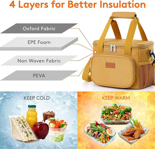 Lifewit Large Lunch Bag Insulated Lunch Box Soft Cooler Cooling Tote for Adult Men Women, Brown 12-Can (9L)